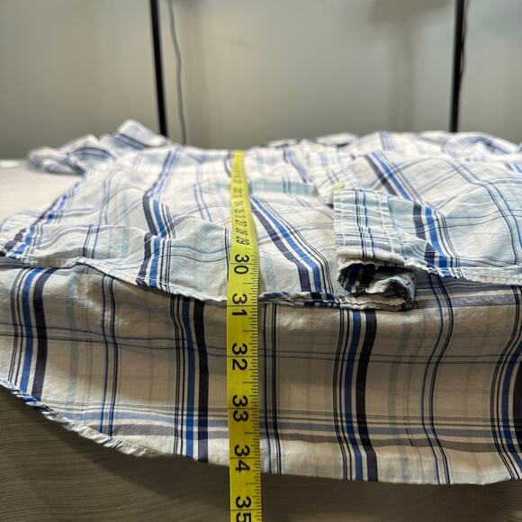 Tommy Hilfiger Mens XXL Trim Fit White Blue Plaid Long Sleeves Button Down Shirt - Picture 6 of 8